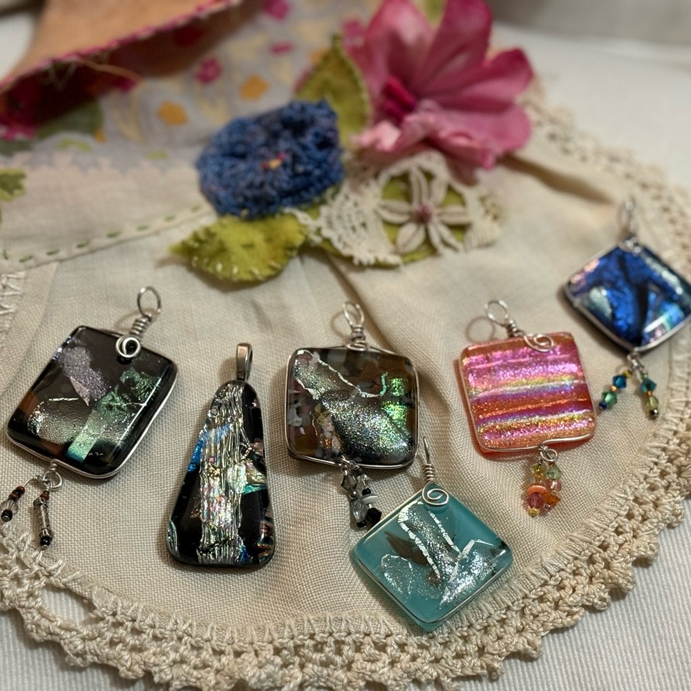 Dichroic glass pendants Handmade